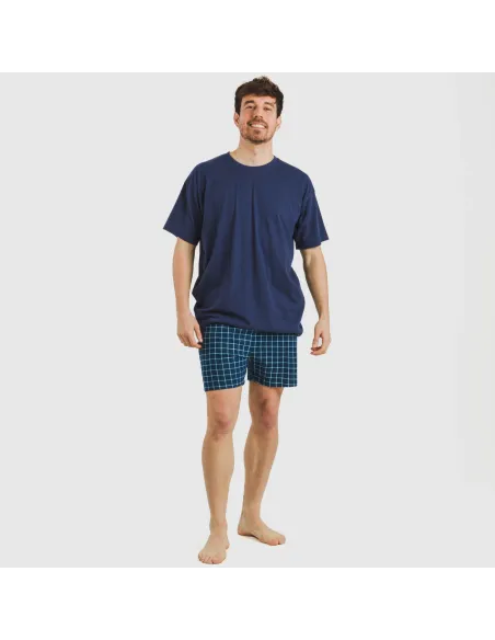Pijama curto algodão homem Cuadro Edesia azul