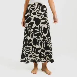 Saia midi viscosa bambula Teudis bege - preto