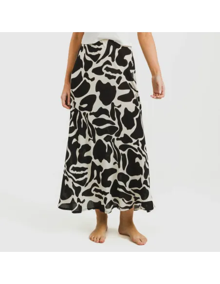 Saia midi viscosa bambula Teudis bege - preto Saia midi viscosa bambula Teudis bege - preto