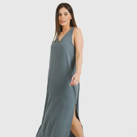 Vestido comprido alças bambula liso