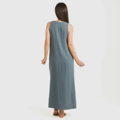 Vestido comprido alças bambula liso