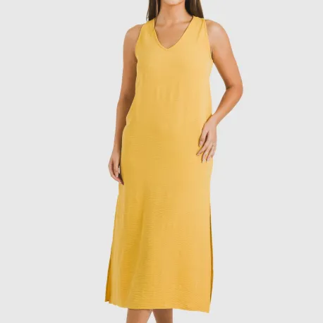 Vestido comprido alças bambula liso