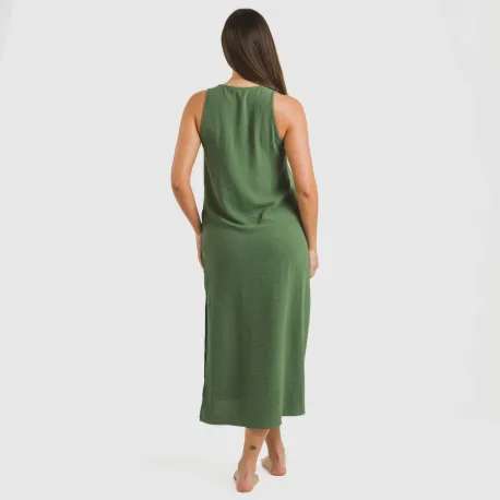 Vestido comprido alças bambula liso