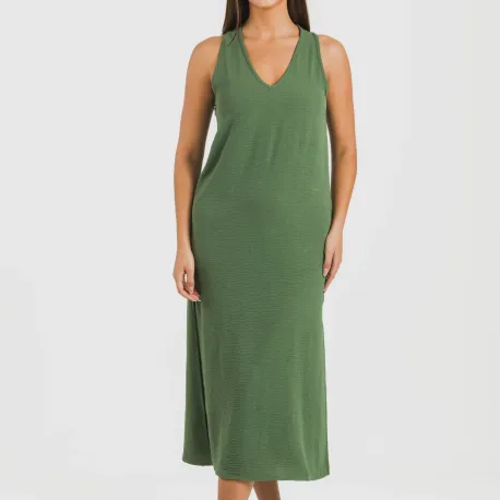 Vestido comprido alças bambula liso