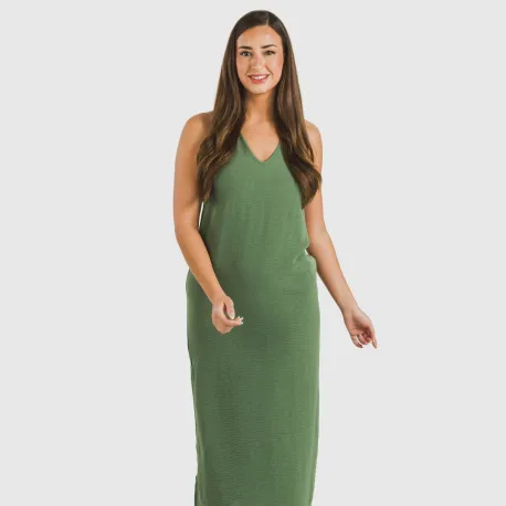 Vestido comprido alças bambula liso