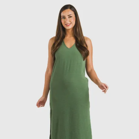 Vestido comprido alças bambula liso