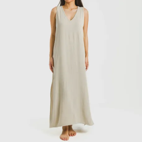 Vestido comprido alças bambula liso