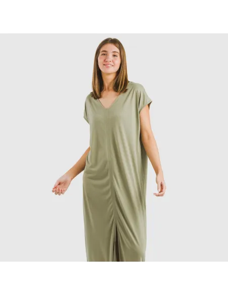 Vestido comprido manga fluída viscosa liso Vestido comprido manga fluída viscosa liso