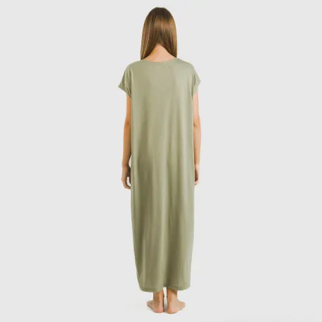 Vestido comprido manga fluída viscosa liso