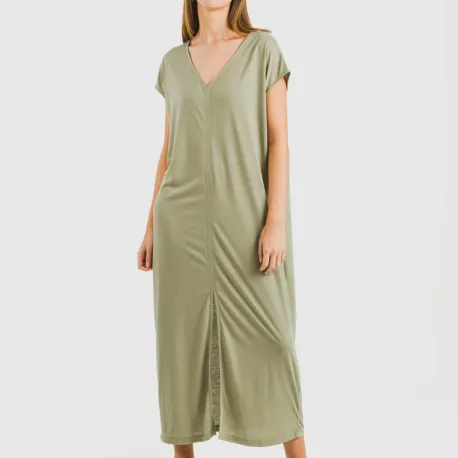 Vestido comprido manga fluída viscosa liso