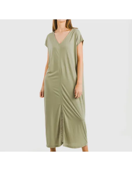 Vestido comprido manga fluída viscosa liso Vestido comprido manga fluída viscosa liso