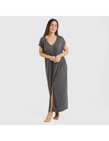 Vestido comprido manga fluída viscosa liso Vestido comprido manga fluída viscosa liso