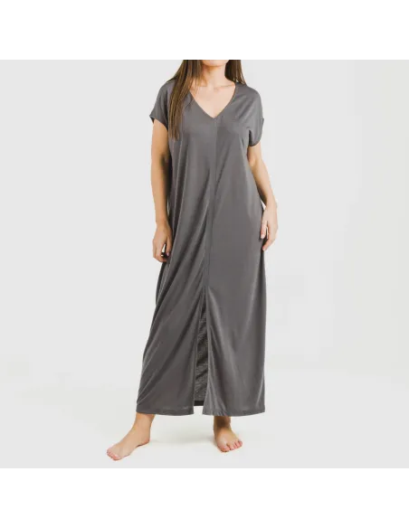 Vestido comprido manga fluída viscosa liso Vestido comprido manga fluída viscosa liso
