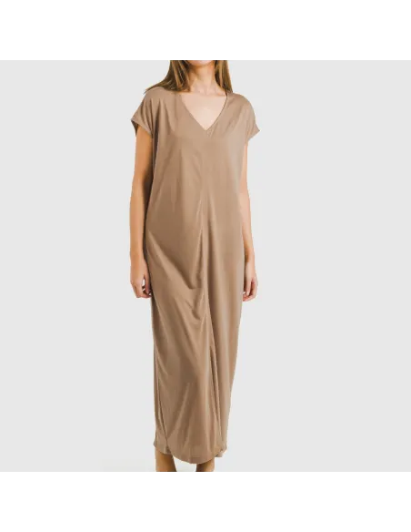 Vestido comprido manga fluída viscosa liso Vestido comprido manga fluída viscosa liso