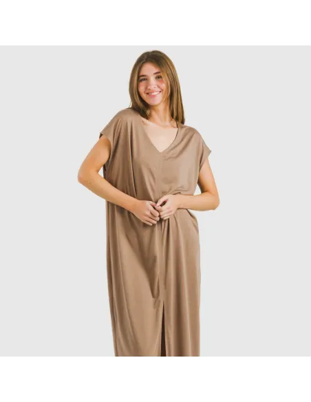 Vestido comprido manga fluída viscosa liso Vestido comprido manga fluída viscosa liso