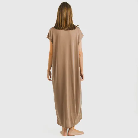 Vestido comprido manga fluída viscosa liso