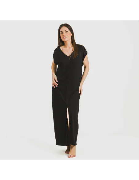 Vestido comprido manga fluída viscosa liso Vestido comprido manga fluída viscosa liso