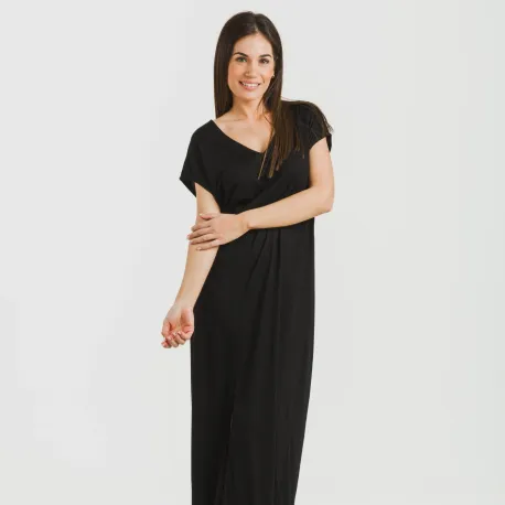 Vestido comprido manga fluída viscosa liso