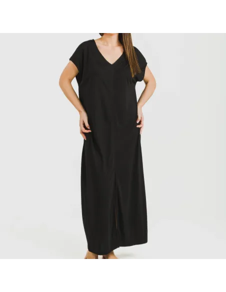 Vestido comprido manga fluída viscosa liso Vestido comprido manga fluída viscosa liso