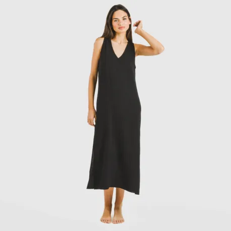 Vestido comprido alças bambula liso