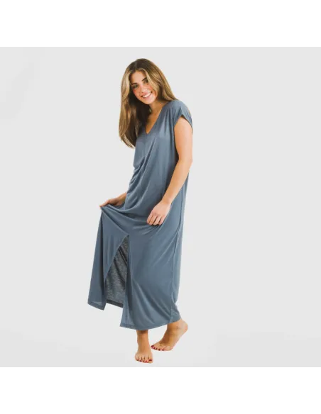 Vestido comprido manga fluída viscosa liso Vestido comprido manga fluída viscosa liso