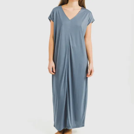 Vestido comprido manga fluída viscosa liso