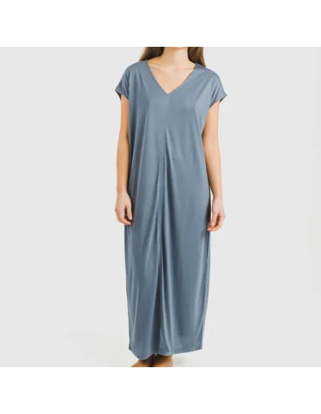 Vestido comprido manga fluída viscosa liso Vestido comprido manga fluída viscosa liso