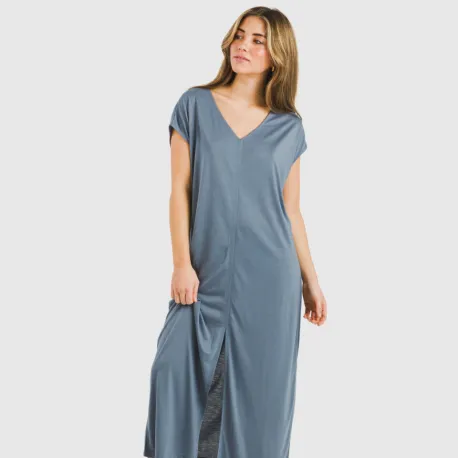 Vestido comprido manga fluída viscosa liso