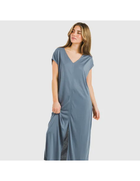 Vestido comprido manga fluída viscosa liso Vestido comprido manga fluída viscosa liso