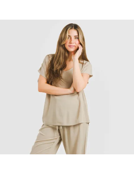 Camisola manga fluída viscosa bambula lisa