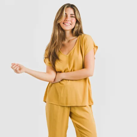 Camisola manga fluída viscosa bambula lisa