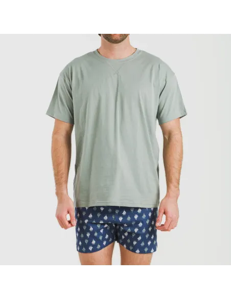 Pijama curto algodão homem Hawat cinza verdoso