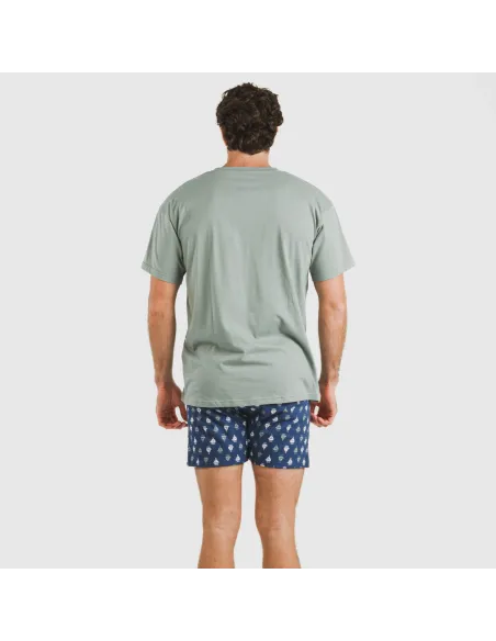 Pijama curto algodão homem Hawat cinza verdoso