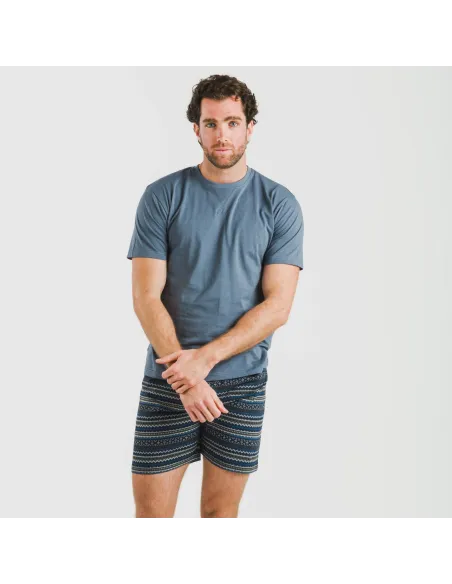 Pijama curto algodão homem Evelio azul marinho