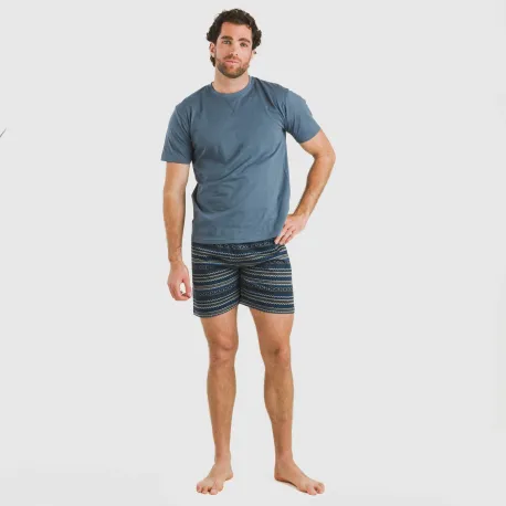 Pijama curto algodão homem Evelio azul marinho