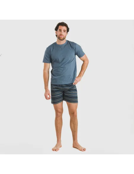 Pijama curto algodão homem Evelio azul marinho