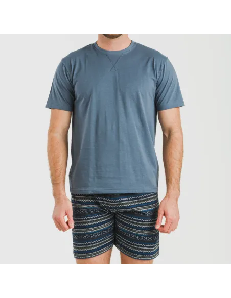 Pijama curto algodão homem Evelio azul marinho