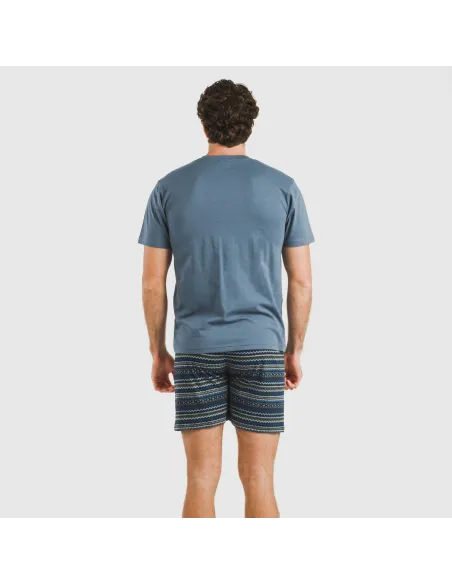 Pijama curto algodão homem Evelio azul marinho