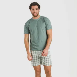 Pijama curto algodão homem Cuadro Poli verde azulado