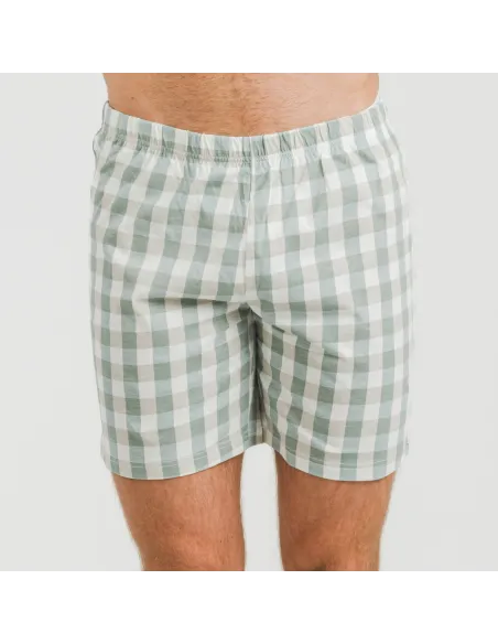 Pijama curto algodão homem Cuadro Poli verde azulado