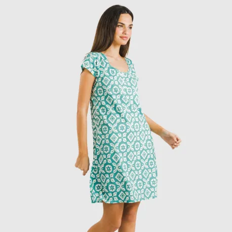 Vestido algodão Eugenia água marinha