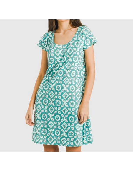 Vestido algodão Eugenia água marinha