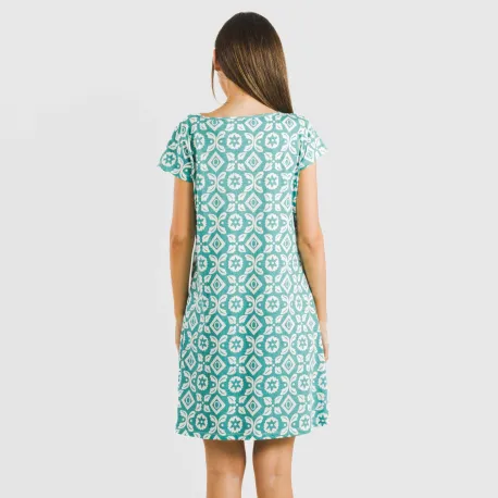 Vestido algodão Eugenia água marinha