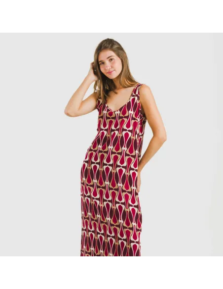 Vestido comprido alças viscosa Castelar bordeaux