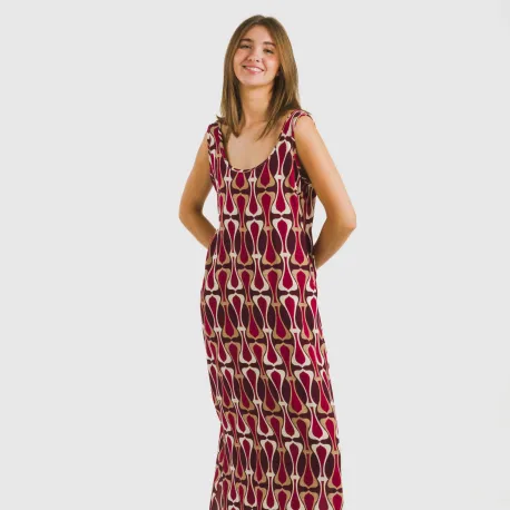 Vestido comprido alças viscosa Castelar bordeaux