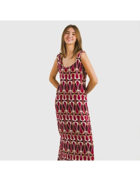 Vestido comprido alças viscosa Castelar bordeaux