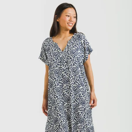 Vestido curto manga fluida viscosa bambula Aladero azul