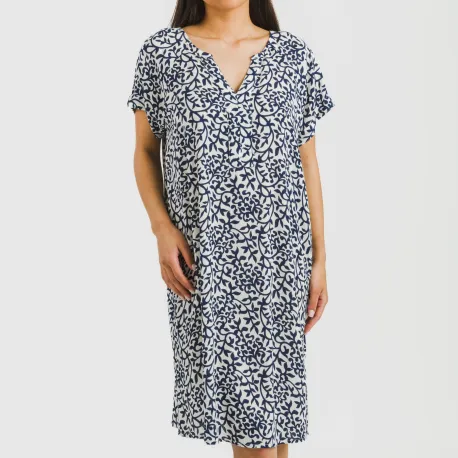 Vestido curto manga fluida viscosa bambula Aladero azul