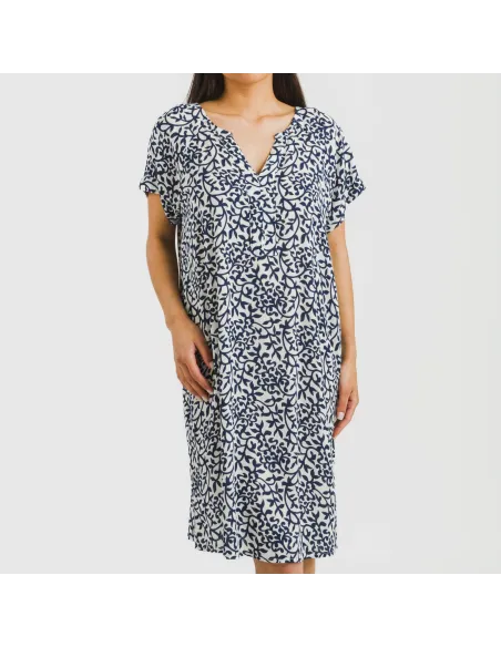 Vestido curto manga fluida viscosa bambula Aladero azul Vestido curto manga fluida viscosa bambula Aladero azul