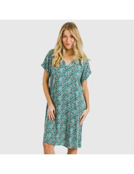 Vestido curto manga fluida viscosa bambula Malura água marinha Vestido curto manga fluida viscosa bambula Malura água marinha